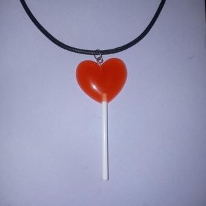 Red lollipop candy heart necklace